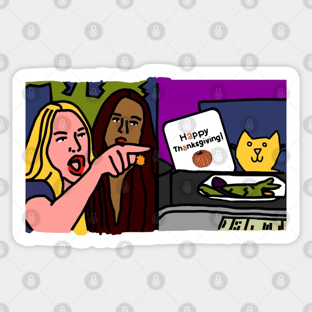 Woman Yelling at Cat Memes and Happy Thanksgiving Sticker by ellenhenryart